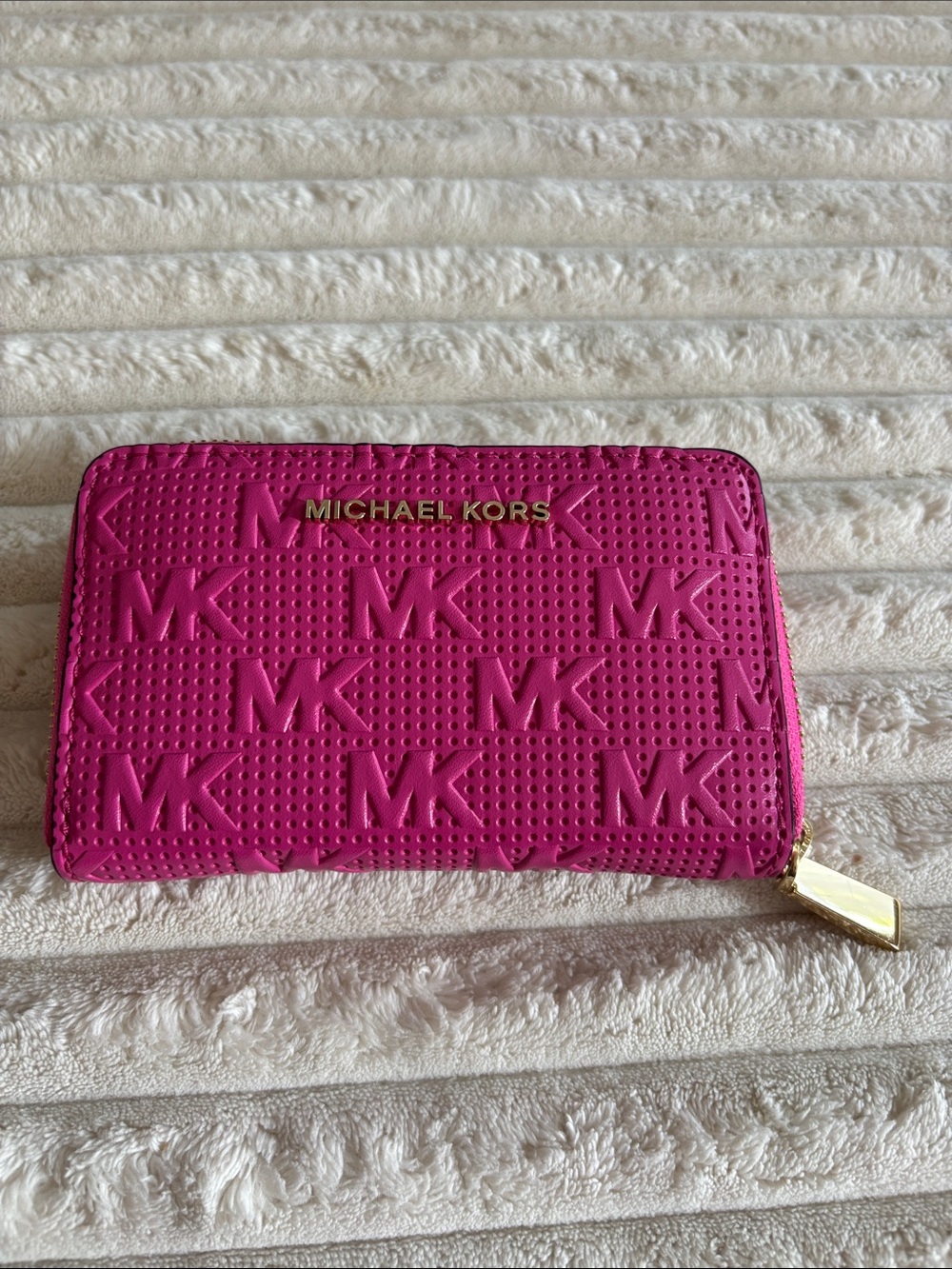 Michael Kors Hot Pink Embossed MK Zip Wallet